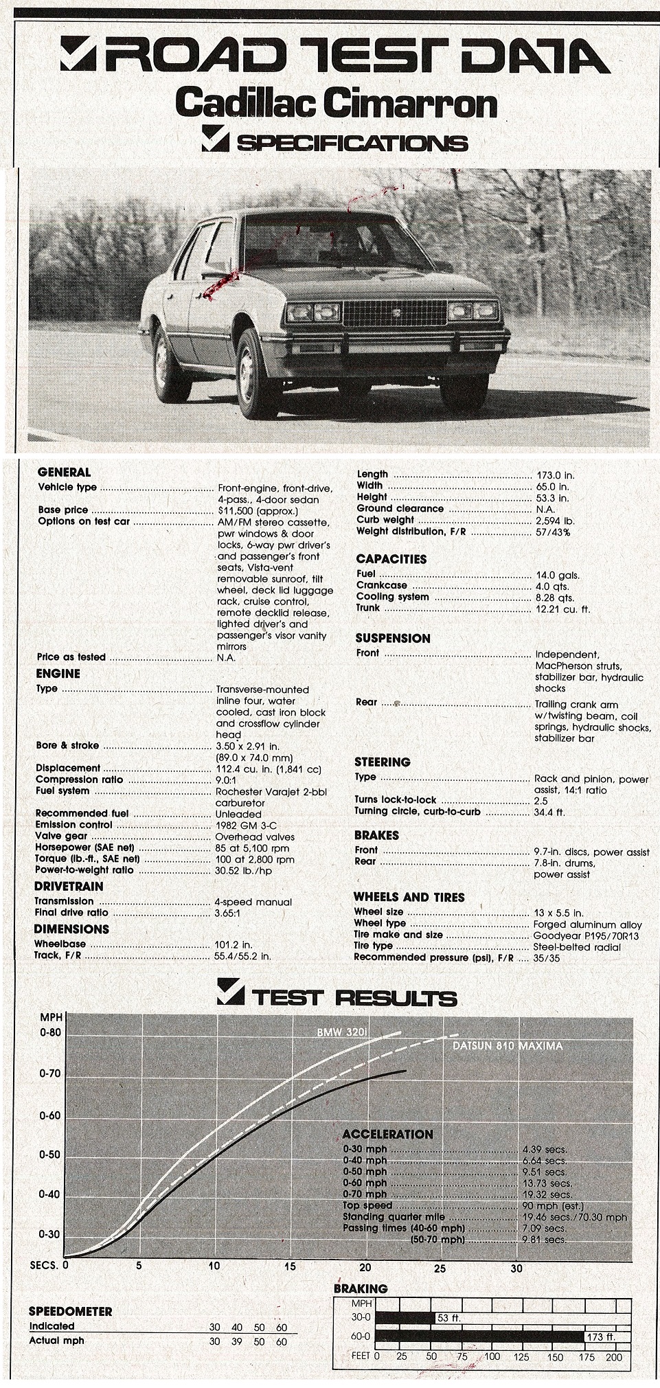 Cadillac 1982 Cadillac Cimarron 8 Page Fold Out Pamphlet or Brochure 