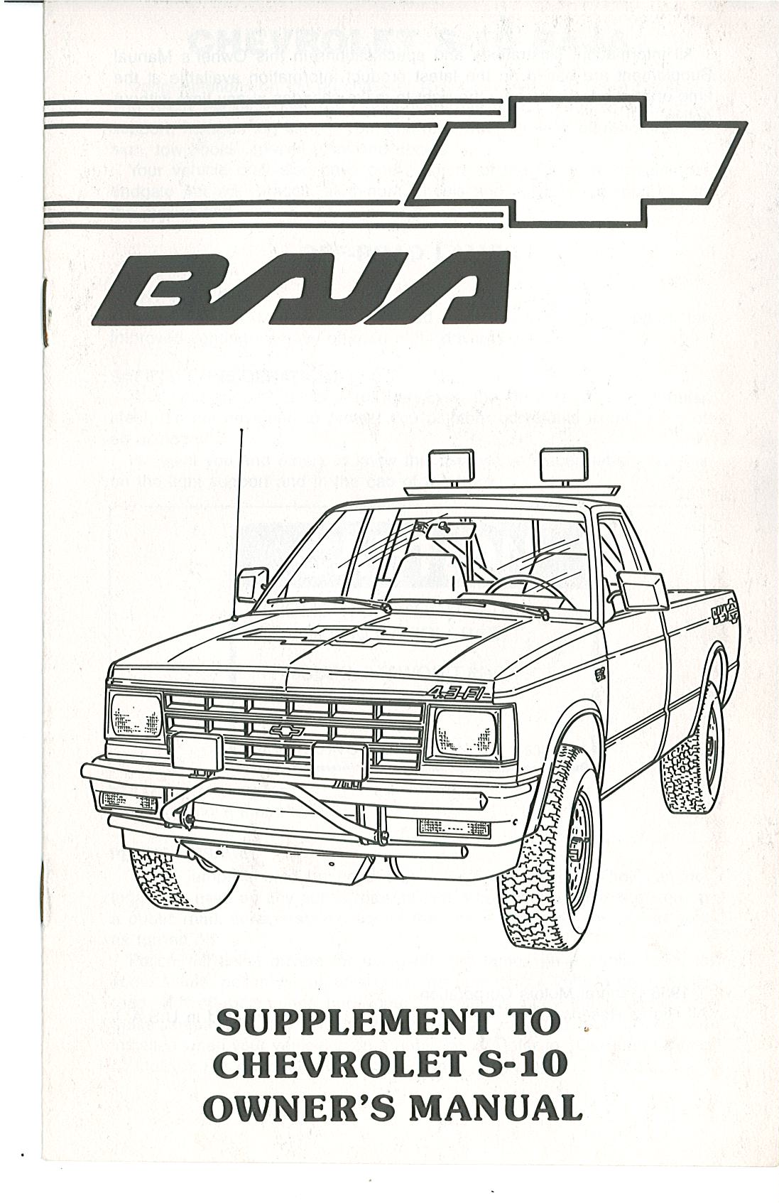 1989 Owners Manual Supplement Cover Page 1